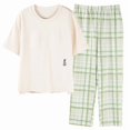 thumbnail image 1 of Cotton Women Pajama Set 2 Pcs Short Sleeve Pullover Top Sleepwear Long PJ Pants, 1 of 7