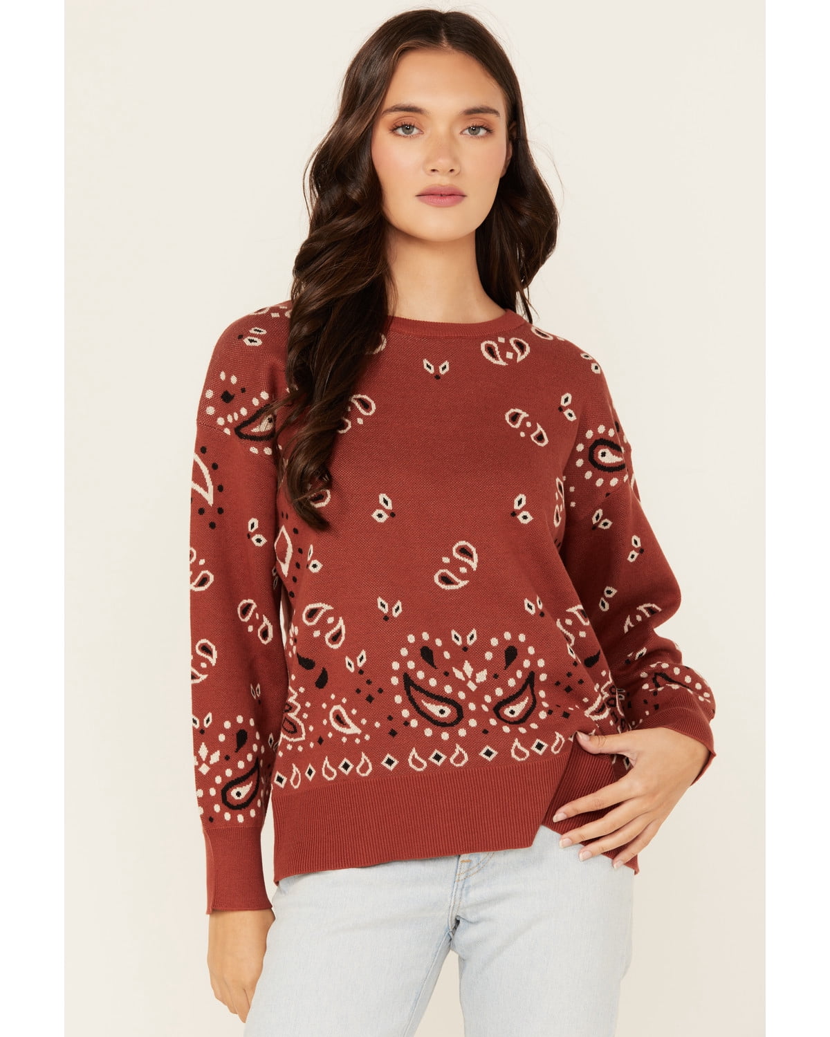 70's Bandana Print Fringe Sweater main image 1