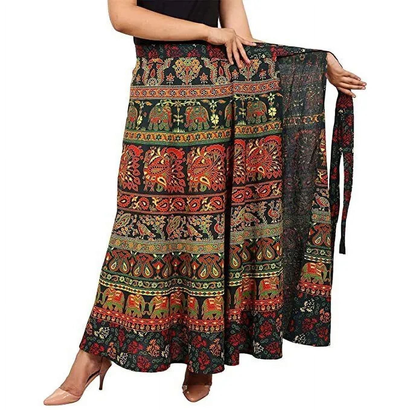 Cotton Women's Long Wrap Around Skirt Jaipuri Printed Free Size