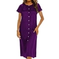 thumbnail image 1 of Cotton Women's Nightgown Button UP Short Sleeve Loose Crew Neck Plain Lounge Casual Midi Sleep Shirt for Daliy, 1 of 8