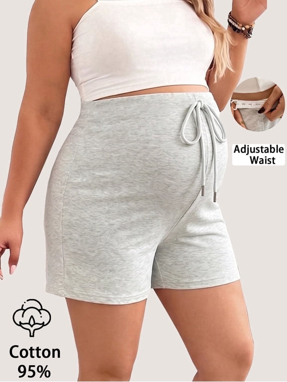 Cotton Women's Plus Size Maternity Shorts Adjustable Waist Casual Shorts Athleisure for Summer Outfits