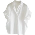 thumbnail image 1 of Cotton Womens Blouses Shirt White Blouses Shirts Casual Solid Soft Shirts Loose-fit Clothing for School Office, 1 of 9