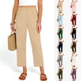 thumbnail image 1 of Cotton Womens Pants Plus Size Casual Womens Wide Leg Pants Solid Color Womens Pants with Pockets Elastic Waist Bandage Pants for Women Khaki-L, 1 of 9