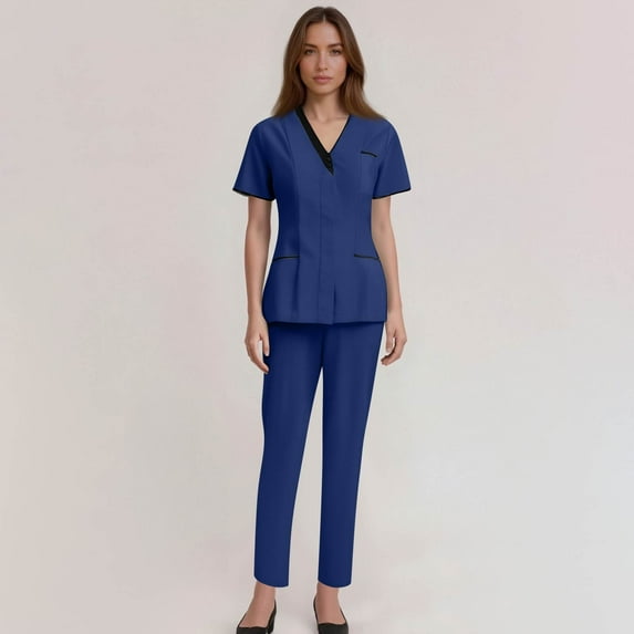 Cotton Womens Scrubs Sets, Back-To-School Nursing Clinicals Quick Dry Uniform Bundle 2025 Summer Essential Healthcare Professional Workwear Wrinkle-Resistant Hospital Set Blue M