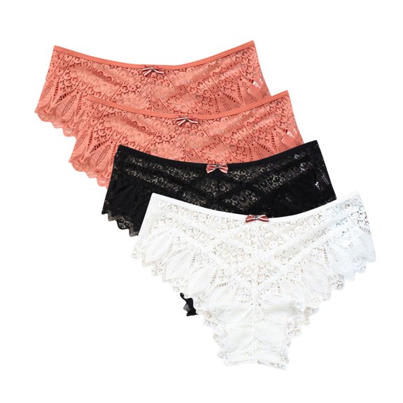 Cotton Womens Underwear Lace Thongs for Women, Seamless Ladies Thong Briefs Underwear Lace Panties Plus Size Underpant Lace Thongs for Women 4 Pack Cotton Bikini Underwear Women White XL