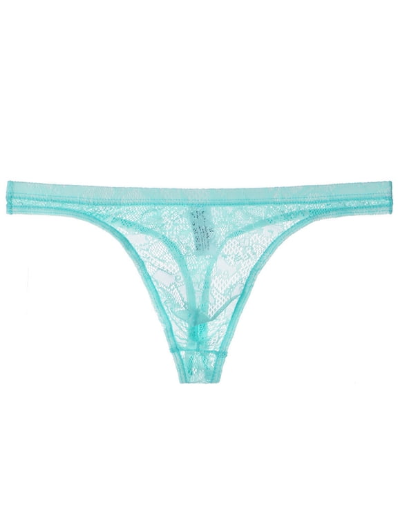 Cotton Womens Underwear Men's Low Waisted Thong Panties, Sheer Mesh Floral Lace Stretchy Briefs Light Blue 3XL