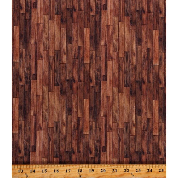 Cotton Wood Plank Brown Wood Flooring Barn Wood Tree Woodsy Siding Cotton Fabric Print by the Yard (129845)