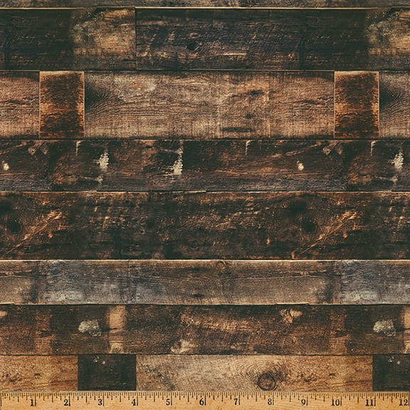 Cotton Wooden Panels Timber Flooring Floors Planks Off the Grid Hoffman California Fabrics Brown Cotton Fabric Print by the Yard (W5440-342-WOODY)