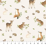 Cotton Woodland Heart Foxes Deer Bunnies Woodland Animals Allover Northcott Cream Cotton Fabric Print by the Yard DP28722-11