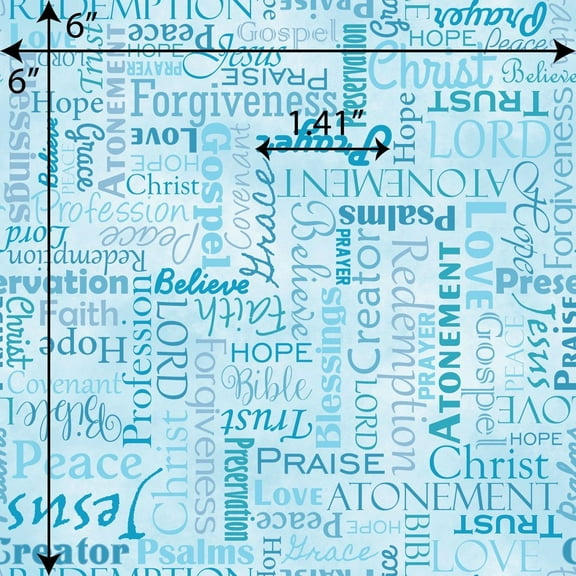 Cotton Words of Faith Religious Bible Words Faith Hope Jesus Praise Mook Fabrics Light Blue Cotton Fabric Print by the Yard (138667)