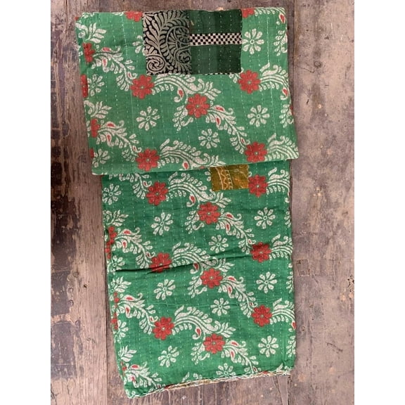 Cotton Work Indian Gudari Handmade Reversible Bedspread Stitched Winter Blanket