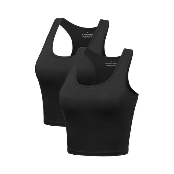Cotton Workout Crop Top for Women Racerback Yoga Tank Tops Athletic Sports Shirts Exercise Undershirts 2 Pack Black Black S