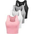 thumbnail image 1 of Cotton Workout Crop Top for Women Racerback Yoga Tank Tops Athletic Sports Shirts Exercise Undershirts 4 Pack Black White Grey Pink XL, 1 of 6