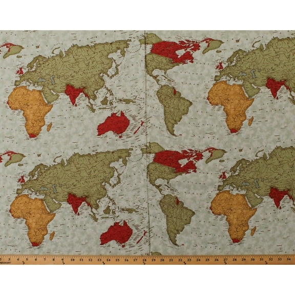 Cotton World Maps Countries Continents Travel Fabric Print by the Yard D684.61