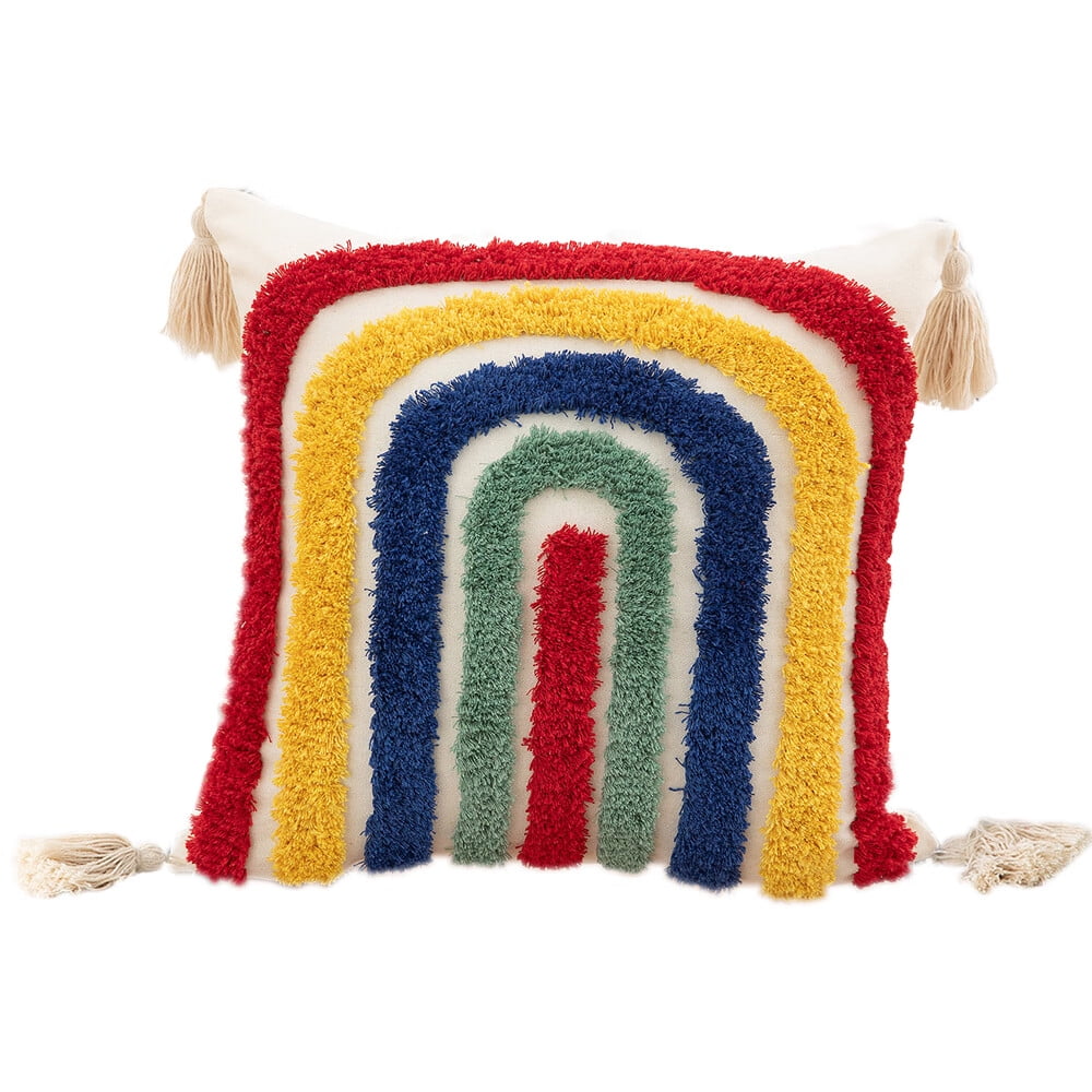 Cotton Woven Boho Throw Pillow Covers, Tufted Decorative Square