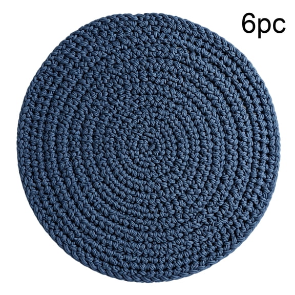 Cotton Woven Coaster, Hand Woven Blue, 6 Piece Set, Heat Resistant Trivet for Dining Table Kitchen Counter Home Office Decor