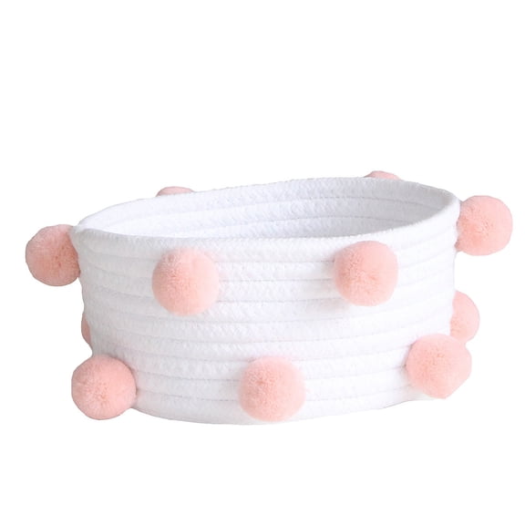 Cotton Woven Storage Basket Cute Pompom Decor Sundries Finishing Box Nordic Cosmetic Toys Organizer Frame