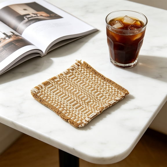Cotton Woven Tassel Coasters Checkered Absorbent Drink Coasters Home Kitchen Office Table Protection Housewarming Gift for Coffee Tea Cups Cup Pad Rustic Table Cozy Table Shelf Decor Cozy Home Decor