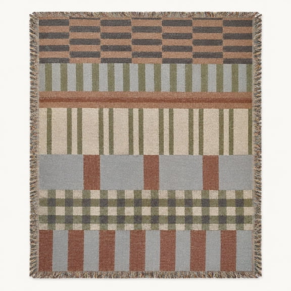 Cotton Woven Throw Blanket | Color Block Geometric Fringe | Mid Century Modern Cozy Sofa Decor | 3 Sizes