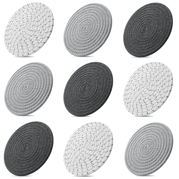 Cotton Woven Trivets Topboutique Cotton Hot Mat 7 inch Round Placemats Woven Trivets Hot Pot Holders Stylish Coasters Table Mats Non-Slip Table Mats Heat Resistant Drink Pad for Kitchen,3 Colors