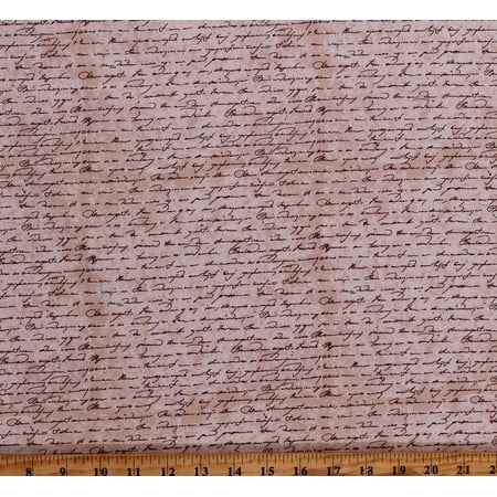 Cotton Writing Manuscript Handwriting Letters Words Script Tan Cotton Fabric Print by the Yard (116607)
