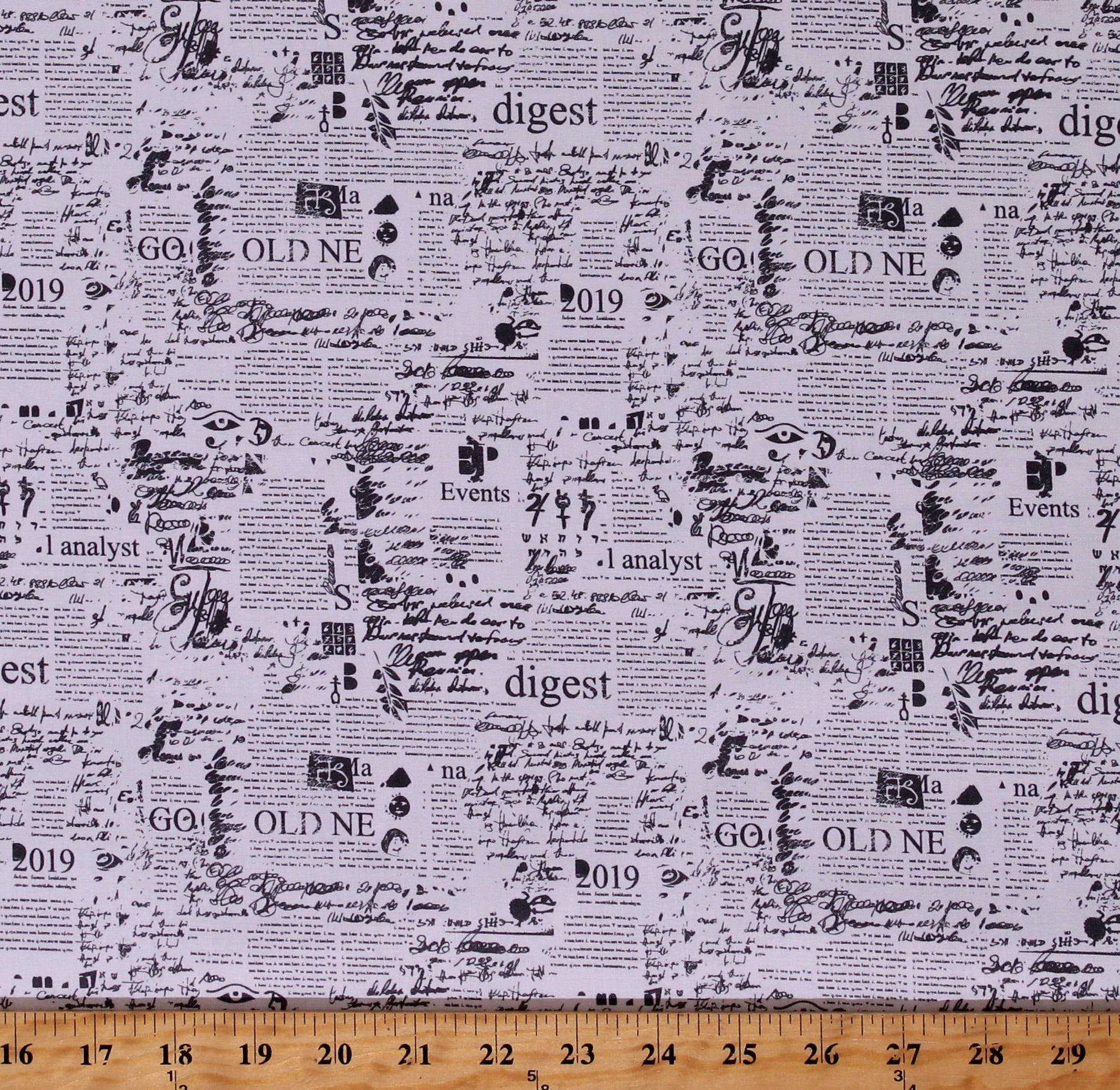 Cream Cotton Fabric with Black Script Print by the Yard