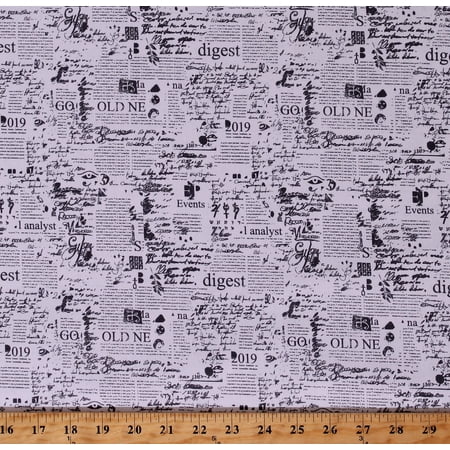 Cotton Writing Manuscript Newspaper Dictionary Handwriting Letters Words Script Cream Cotton Fabric Print by the Yard (116293)
