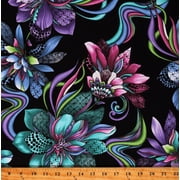 Cotton Xanadu Flowers Nature Swirls Designs Patterns Black Cotton Fabric Print by the Yard 16152-12