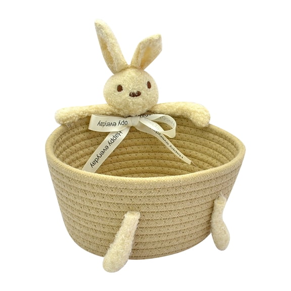 Cotton Yarn Storage Basket – Cute Rabbit-Shaped Knitting Organizer for Craft Supplies, Toys & Snacks, Soft Camel-Tone Cotton Basket