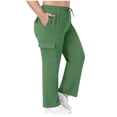 thumbnail image 1 of Cotton Yoga Pants for Women New Plus Size Women's Cargo Sweatpants Casual Straight Leg Lounge Pants Drawstring High Waist Joggers with Pockets Green XXL, 1 of 7