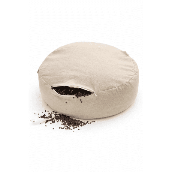 Cotton Zafu Meditation Pillow, Undyed Buckwheat Hull Cushion for Yoga, Floor Sitting & Posture Support, Round Meditation Seat