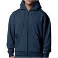 thumbnail image 1 of Cotton Zip Up Hoodie for Men Fall Winter Casual Jacket with Hood Pockets Solid Color Sports Sweatshirt Coat (XL, Navy), 1 of 7