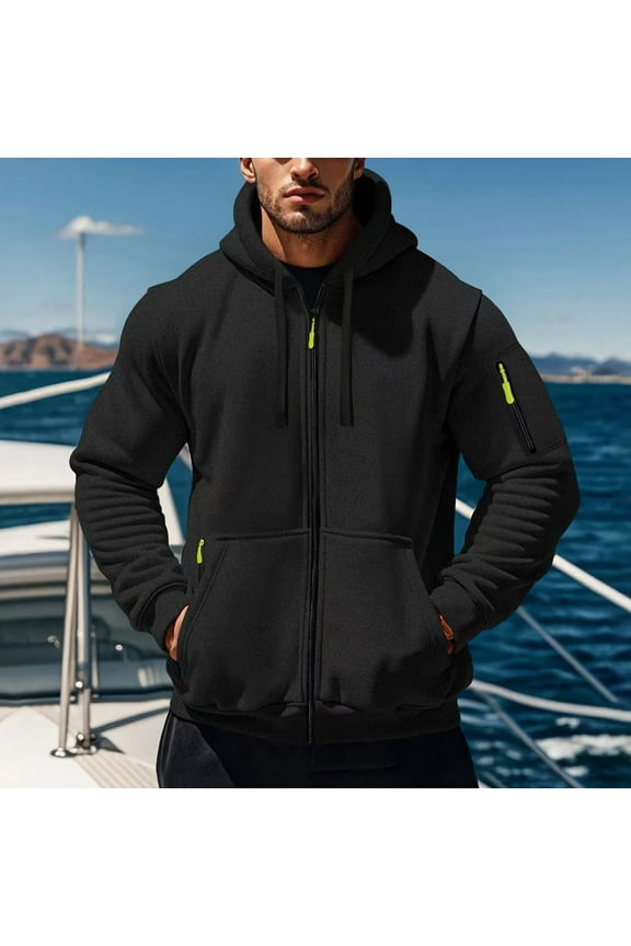 Cotton Zip Up Hoodies for Men with Zipper Pockets Long Sleeve Drawstring Hooded Sweatshirt Jacket Sports Coat (2XL, Black)