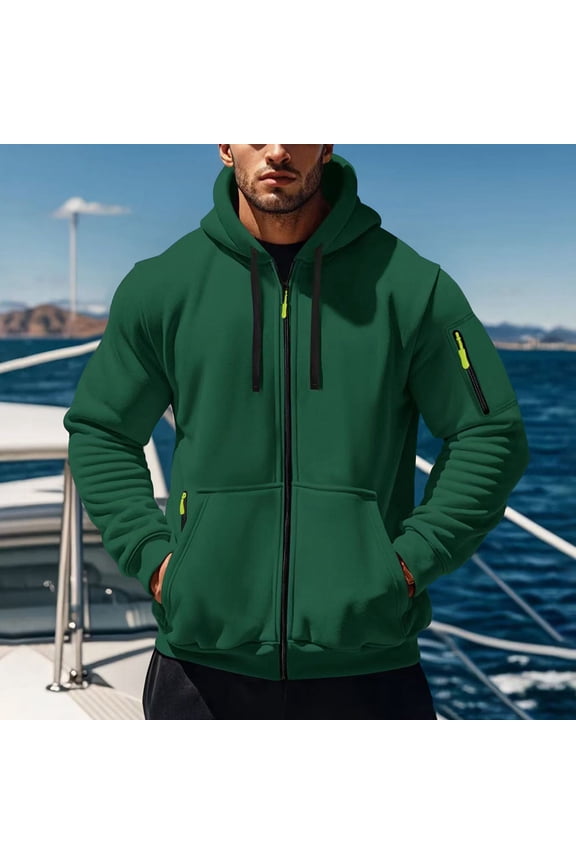 Cotton Zip Up Hoodies for Men with Zipper Pockets Long Sleeve Drawstring Hooded Sweatshirt Jacket Sports Coat (3XL, Green)
