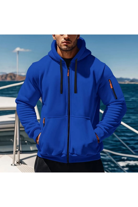 Cotton Zip Up Hoodies for Men with Zipper Pockets Long Sleeve Drawstring Hooded Sweatshirt Jacket Sports Coat (XL, Blue)