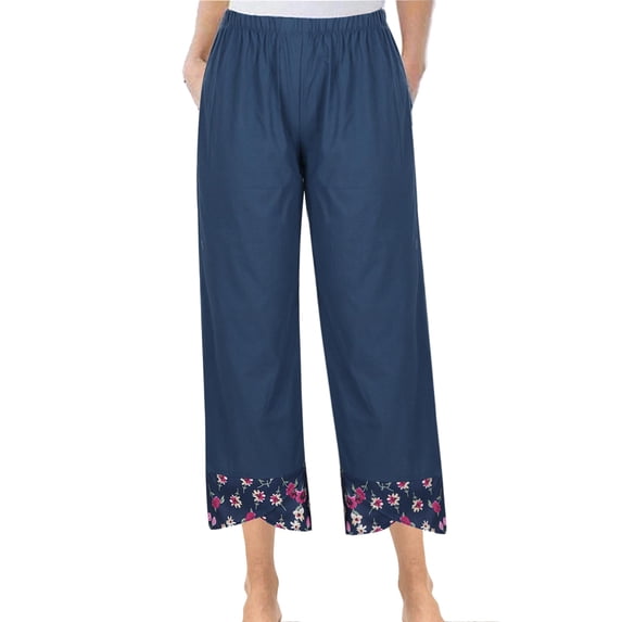 Cotton and Linen Casual Pants for Womens Plus Size Printing Elastic Loose Pants Straight Wide Leg Trousers Pocket Pant Up to 65% off!