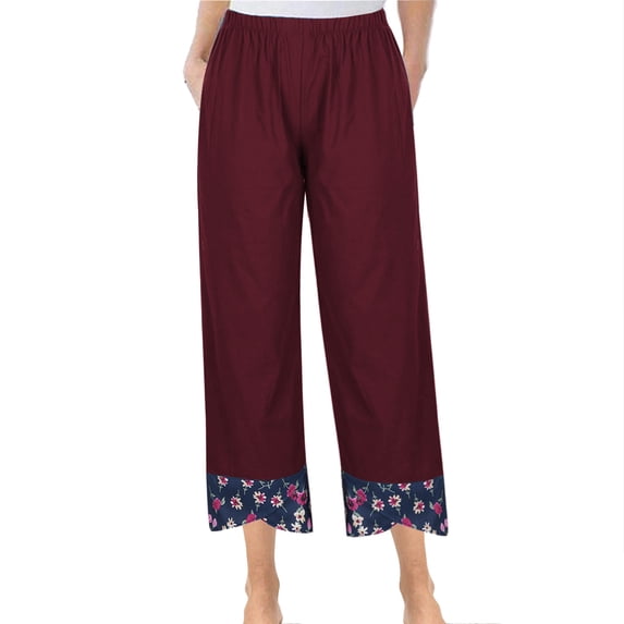 Cotton and Linen Casual Pants for Womens Plus Size Printing Elastic Loose Pants Straight Wide Leg Trousers Pocket Pant Up to 65% off!