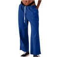 thumbnail image 1 of Cotton and Linen Casual Pants for Womens Plus Size Solid Color Drawstring Loose Casual Wide Leg Pants Up to 65% off!, 1 of 9