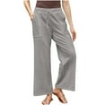 thumbnail image 1 of Cotton and Linen Casual Pants for Womens Plus Size Spring Solid Color Lace-Up With And Linen All Straight Leg Casual Pants Up to 65% off!, 1 of 6
