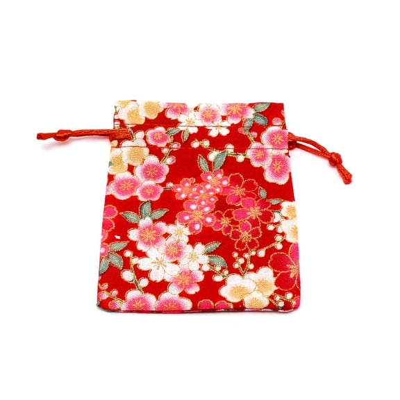 Cotton and Linen Cloth Packing Pouches Drawstring Bag Rectangle with Sakura Pattern FireBrick 10x8x0.25cm