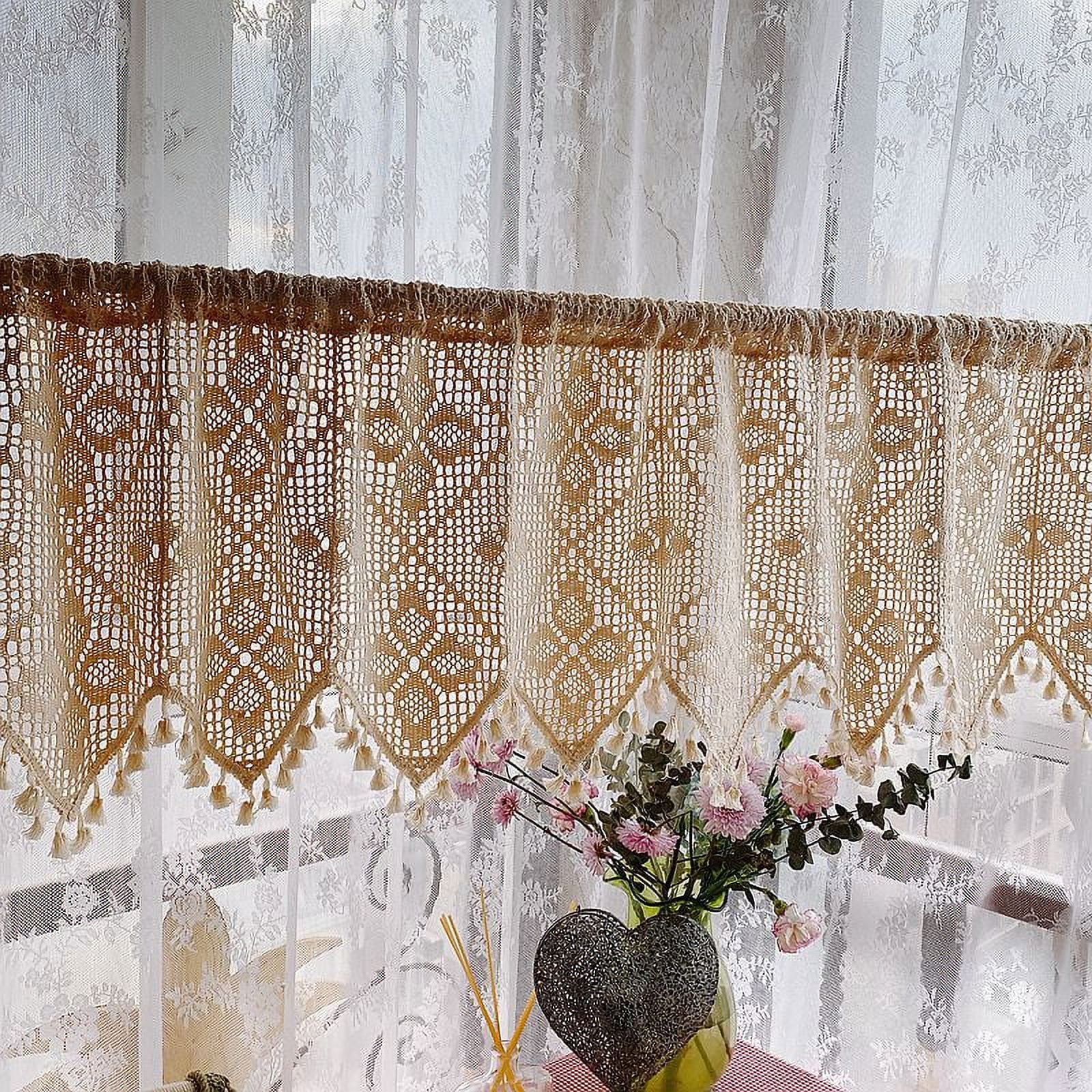 Cotton and linen crochet kitchen half curtain window curtain hollow coffee  curtain door cabinet curtain, image size:1600x1600