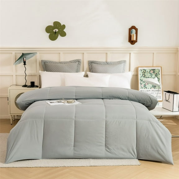 Cotton blend, Box Stitched Style, Down Alternative Comforter, 300 GSM Fill, Silver Gray, Oversized King