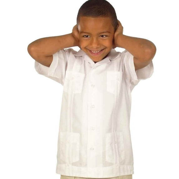 Cotton blend traditional boy guayabera SIZE:14 COLOR:WH