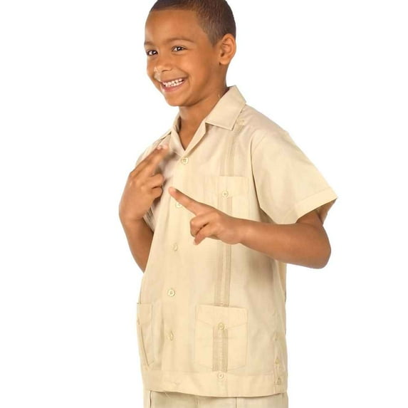 Cotton blend traditional boy guayabera SIZE:8 COLOR:BG