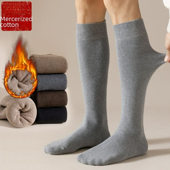 Cotton calf socks men's long tube cotton socks autumn and winter thickened warm high tube solid color cotton socks-dark grey