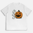 thumbnail image 1 of Womens Halloween Pumpkin Graphic Cute Tee T-shirt Top Cotton casual Floral Short Sleeve Round Neck White S-5XL, 1 of 4
