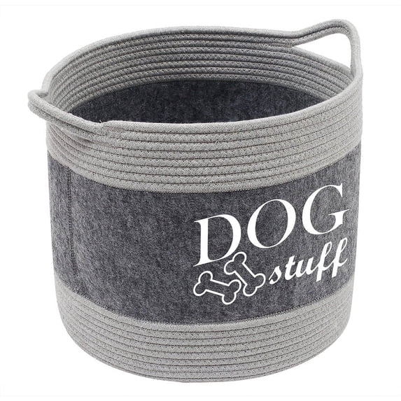 Cotton felt round dog toy box and dog toy basket storage with handle, doggie toy bin - Good idea for organizing pet toys, blankets, leashes, clothing, dry food and any doggie stuff