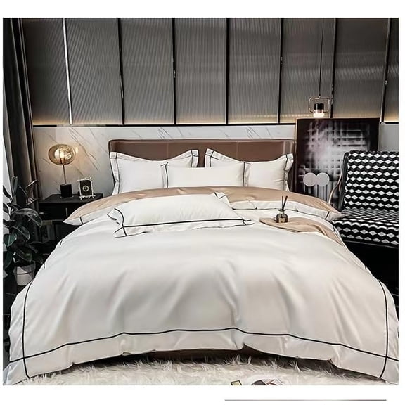 Cotton four-piece set, long-staple cotton 100% cotton quilt cover sheets fall and winter bedding (this white 1.2m bed)