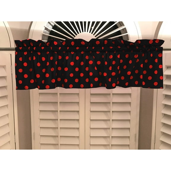 Cotton polka dots window valance 58 wide red on black