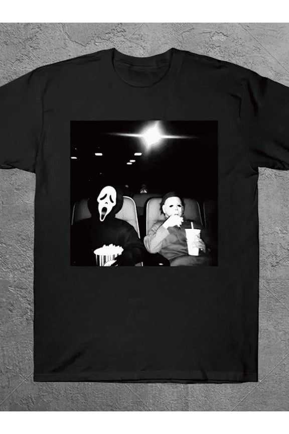Cotton retro 90s Halloween ghost face and Michael T-shirt men's summer street style T-shirt Halloween costume(M)